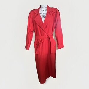 American Bazaar Red Belted Double Breasted Long Trench Rain Coat size 6